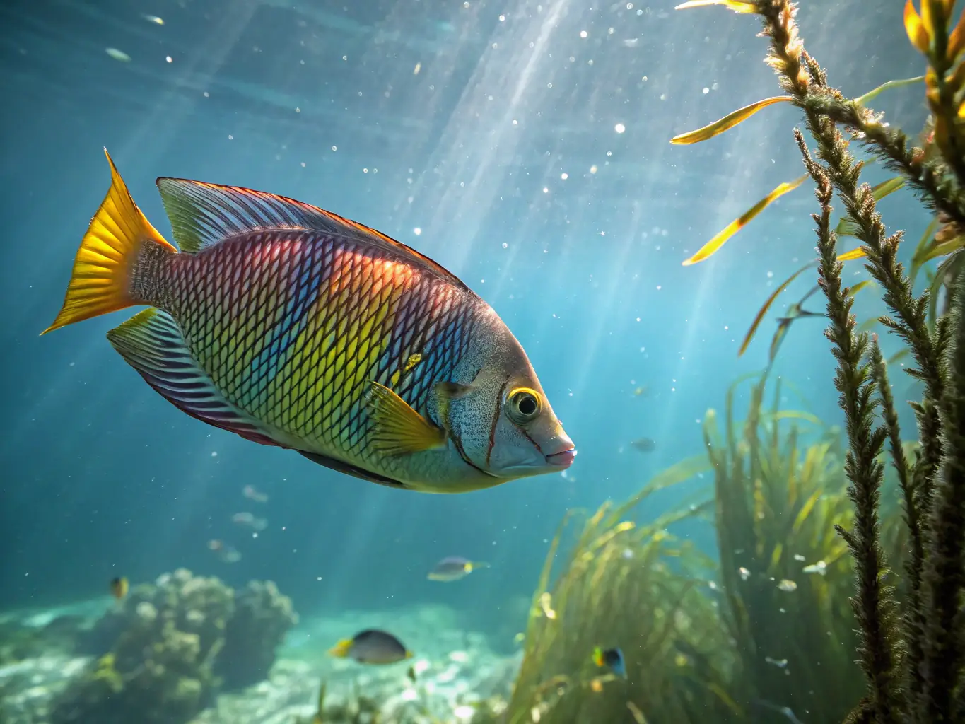 A captivating image of a fish spawning habitat, highlighting the importance of protecting these critical areas for fish reproduction and population sustainability. The image should emphasize the natural beauty and ecological significance of the habitat.